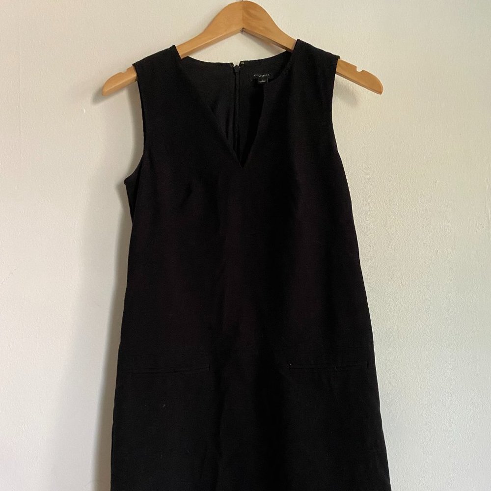 Ann Taylor Classic Black Sheath Dress Split Neck